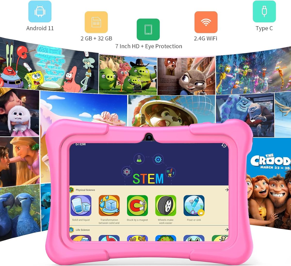 Pritom Smart Tablet for Kids 7" with WiFi 2GB RAM 32GB ROM Parental Control